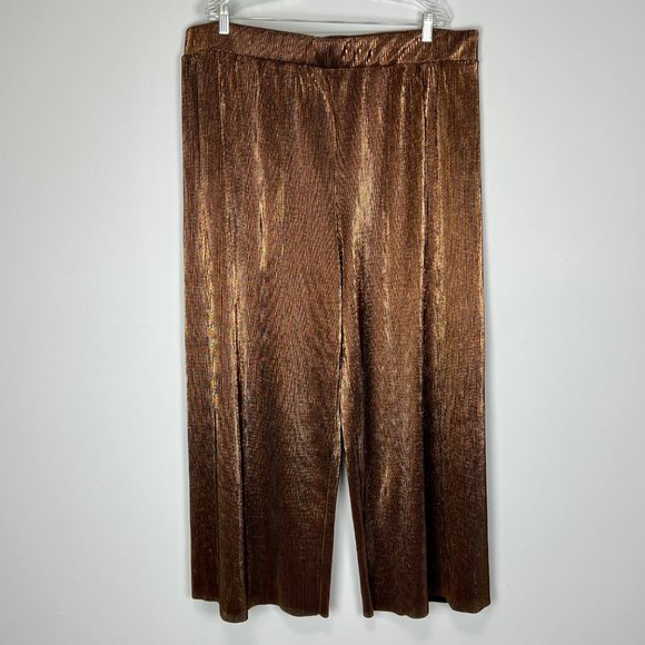 Vero Moda Curve Womens Plisse Wide Leg Pants Metallic Copper plus size 2X - Picture 5 of 13